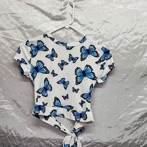 Faded Rose Butterfly Tie Back Crop Top Juniors Small